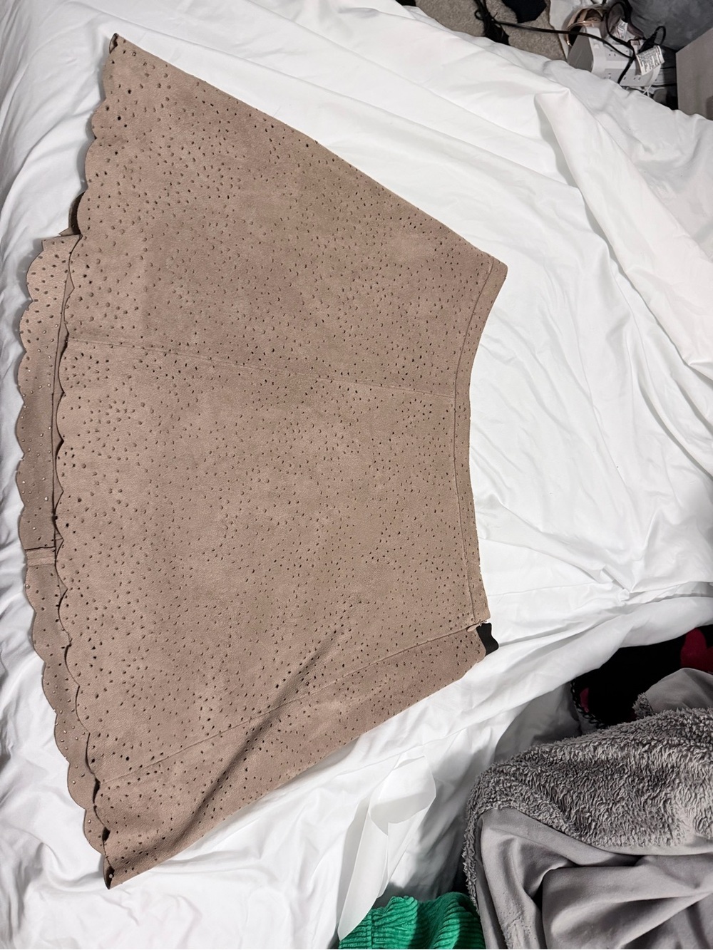 BCBGMaxAzria Taupe Scalloped Suede-Look Circle Skirt